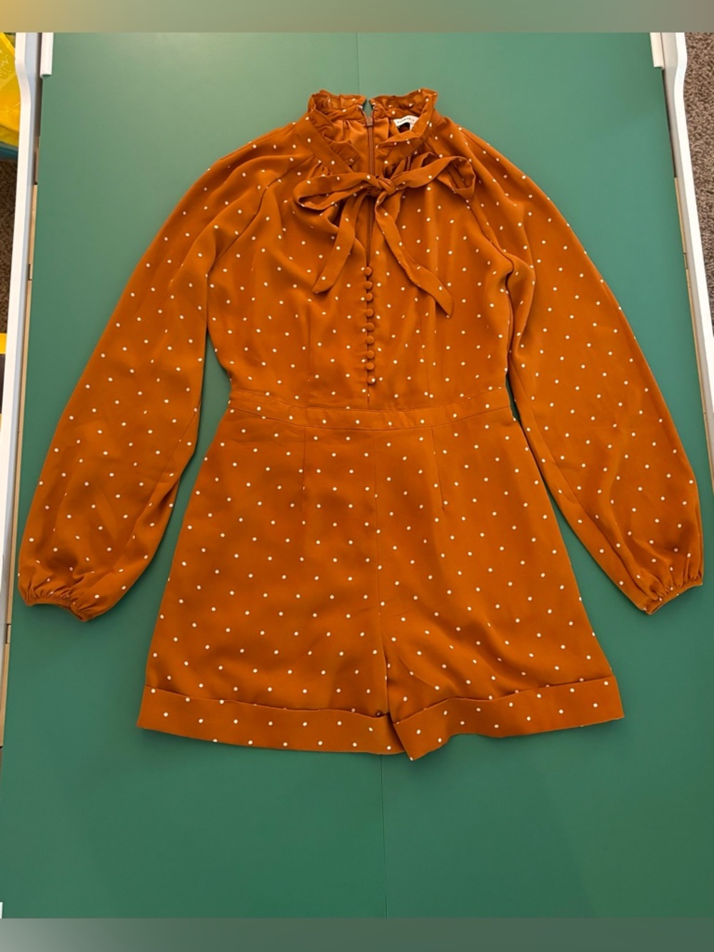 Express Women Size 2 Rust-Orange Polka Dot Tie-Neck Romper